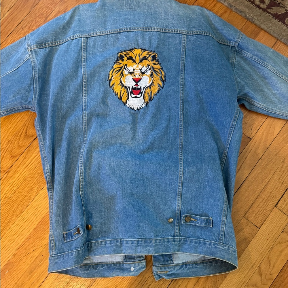Denim Jean Jacket with Lion Embroidery
